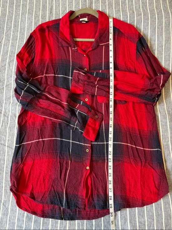Women’s Soft Comfy Red Plaid Shirt Size Large ❤️ Garage - Picture 6 of 7